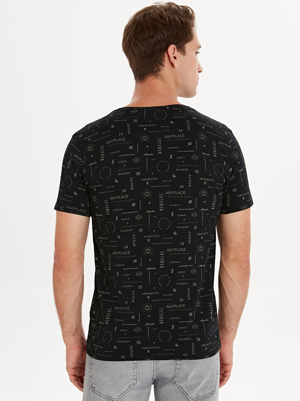 Siyah Bisiklet Yaka Penye Erkek Tişört-1