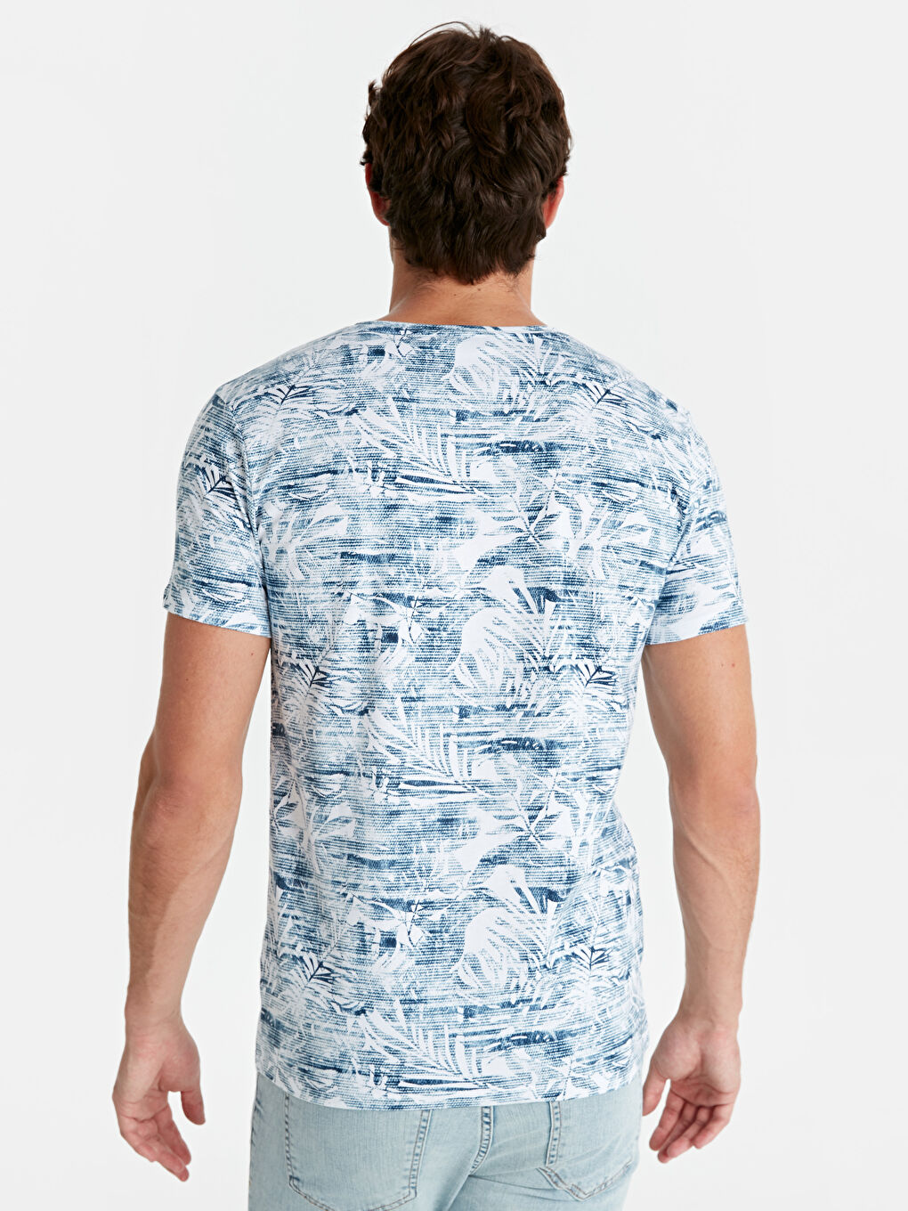 Beyaz Bisiklet Yaka Penye Erkek Tişört-2