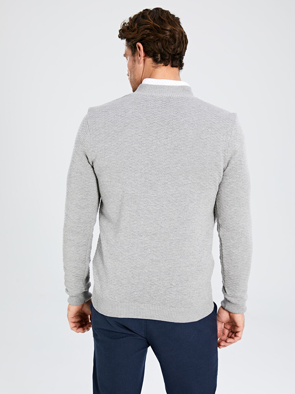 Gri Dik Yaka Erkek Triko Kazak-2