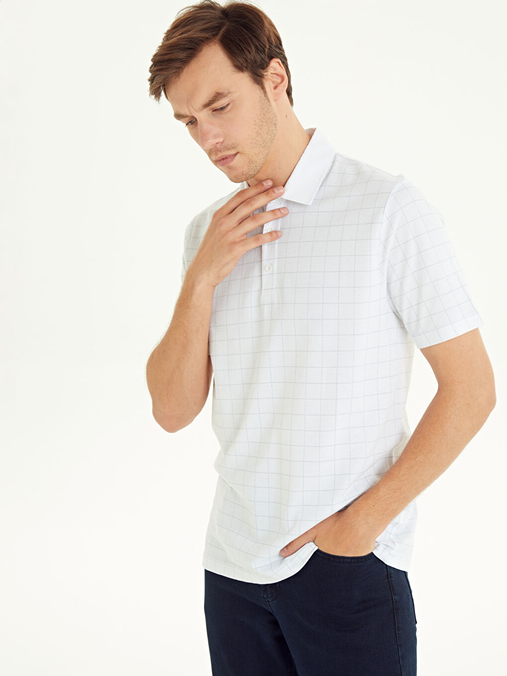 Ekru Polo Yaka Kısa Kollu Erkek Tişört-1