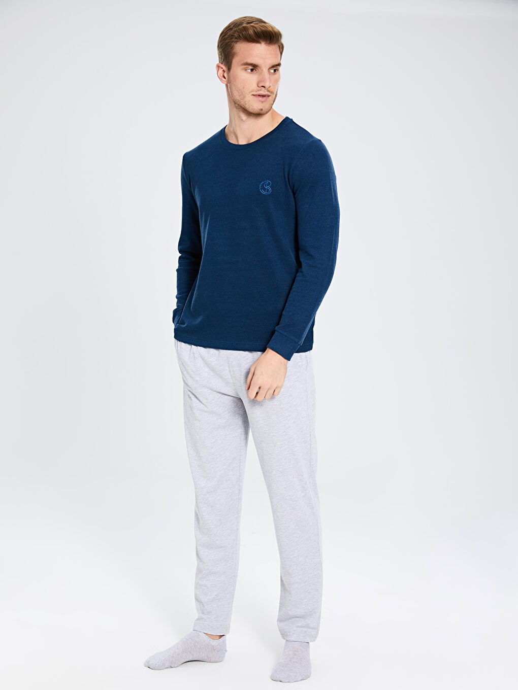 Lacivert Standart Kalıp Erkek Pijama Üst