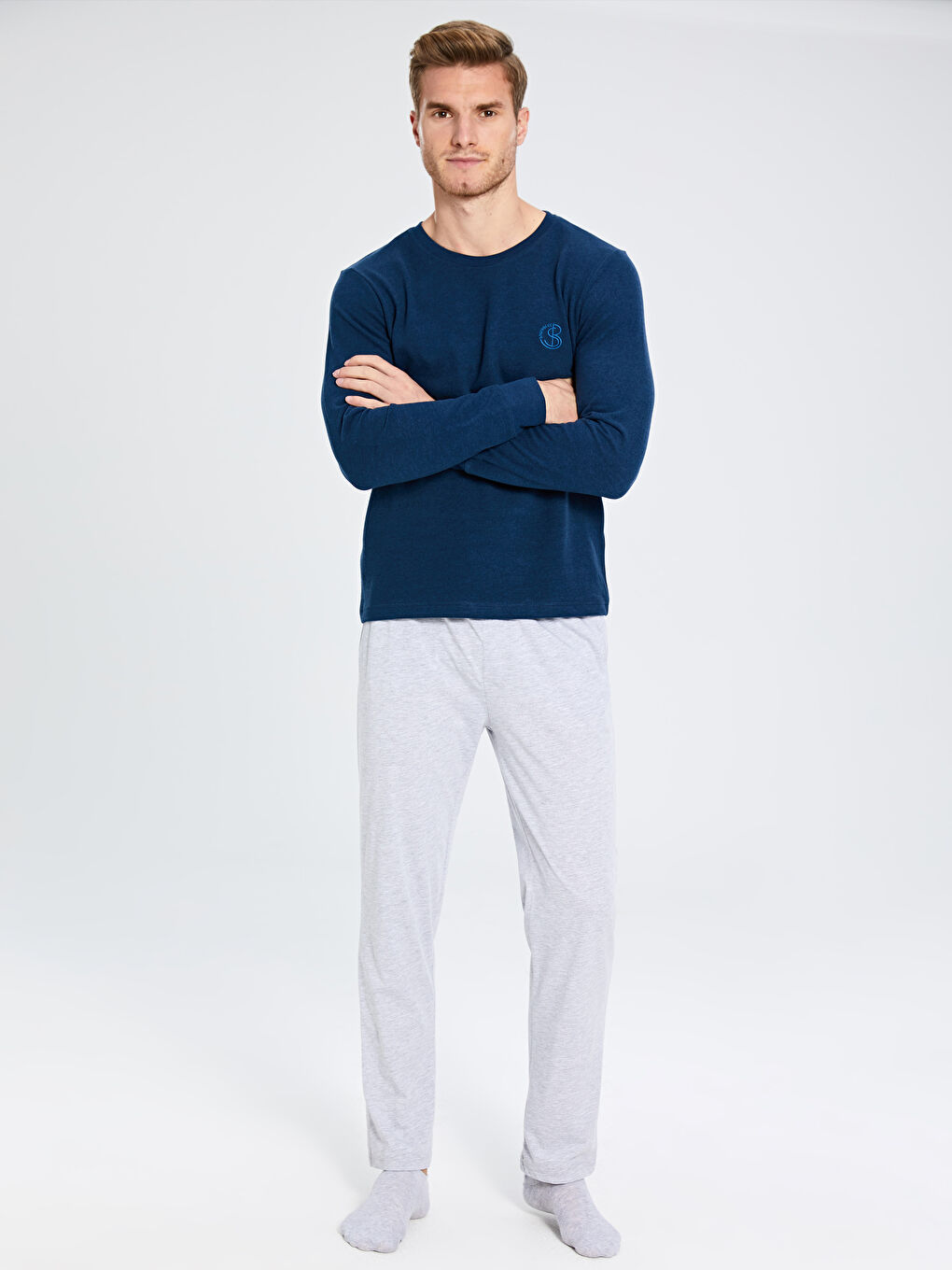 Lacivert Standart Kalıp Erkek Pijama Üst-1