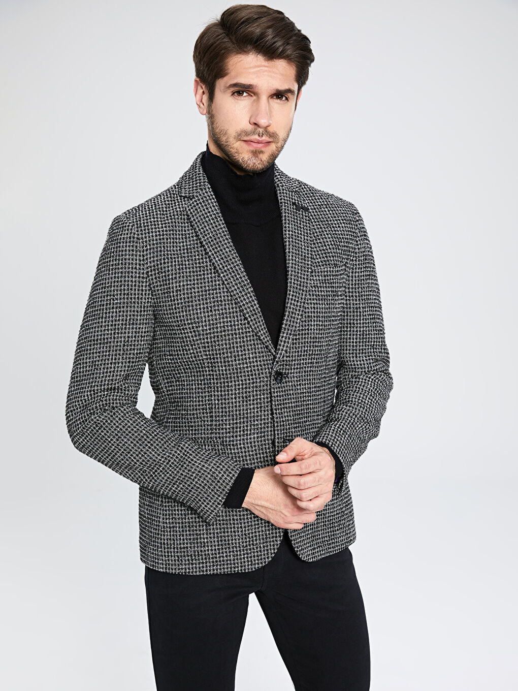 Siyah Standart Kalıp Gabardin Erkek Blazer Ceket