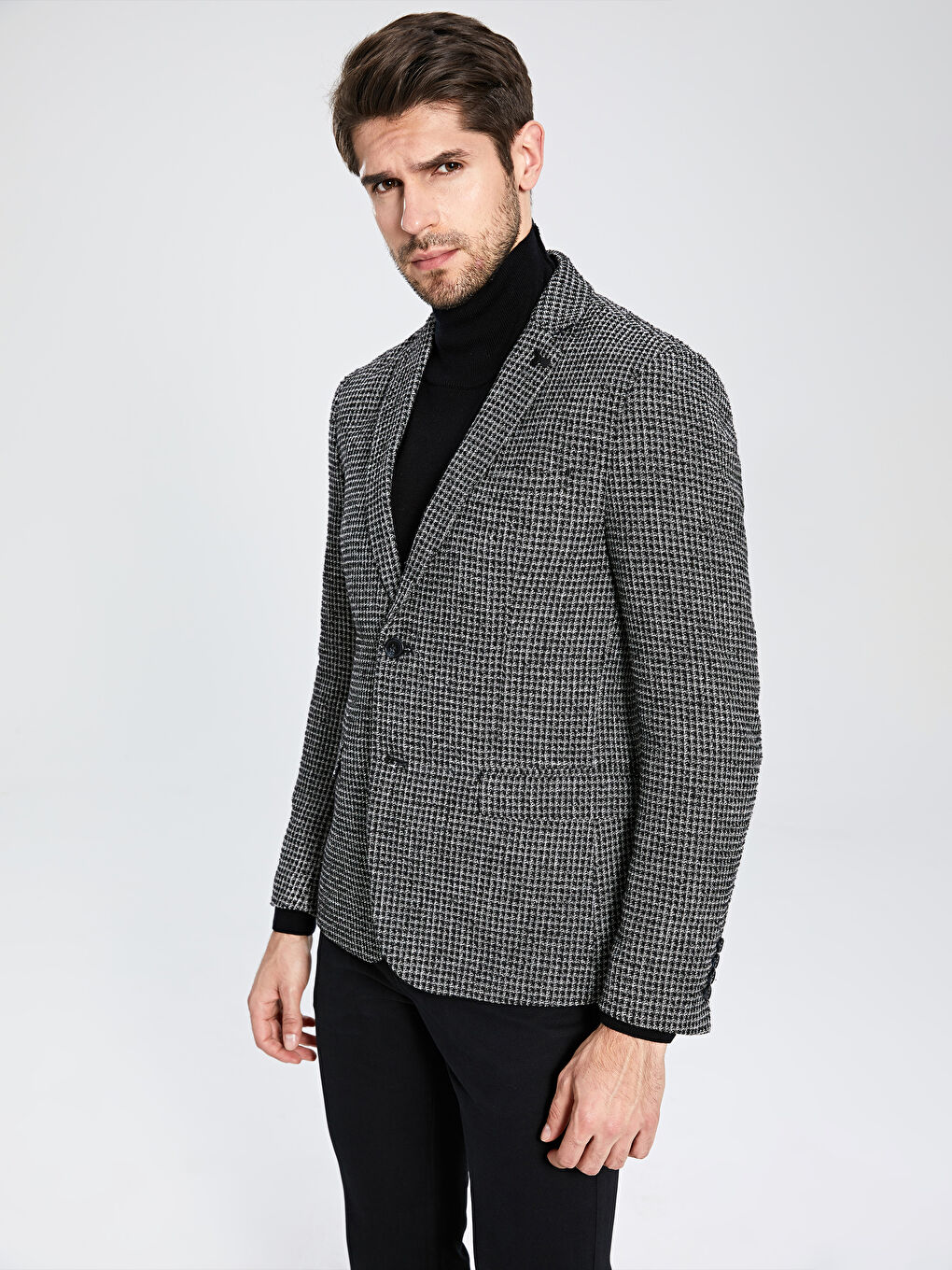 Siyah Standart Kalıp Gabardin Erkek Blazer Ceket-1