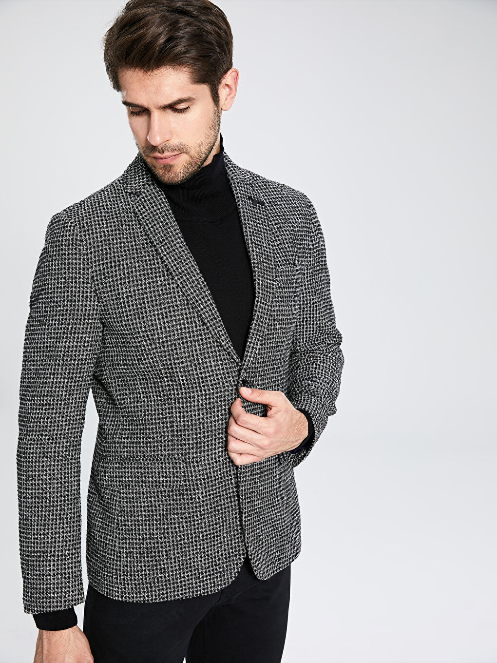 Siyah Standart Kalıp Gabardin Erkek Blazer Ceket-2