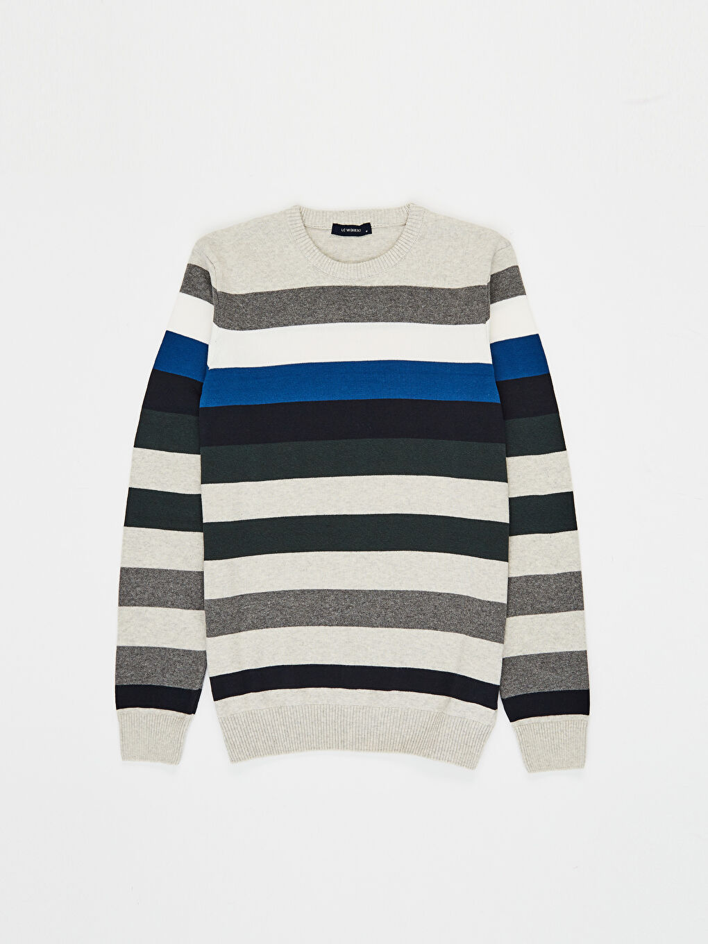 Yeşil Bisiklet Yaka Uzun Kollu Çizgili Erkek Triko Kazak-1