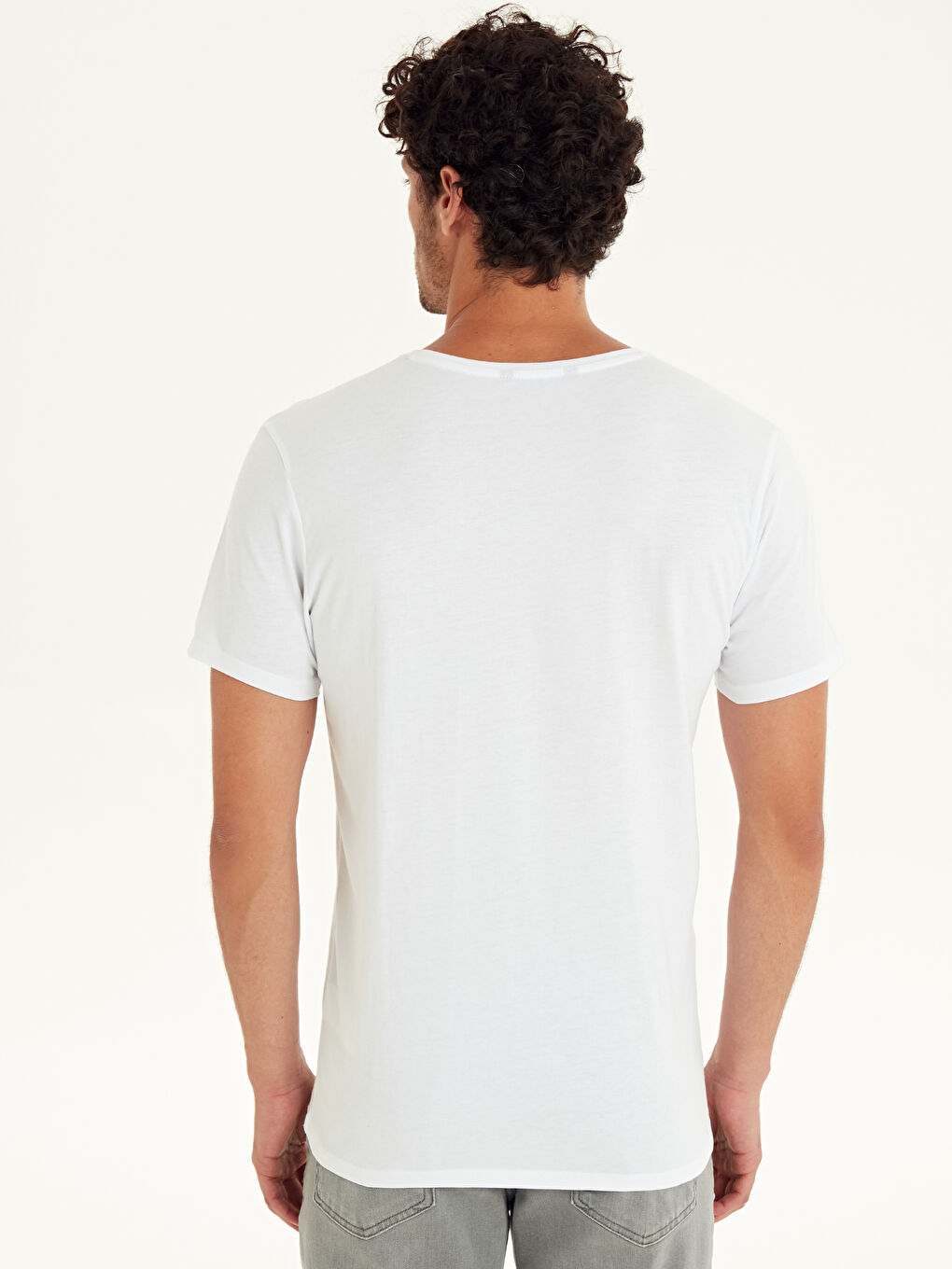 Beyaz Bisiklet Yaka Kısa Kollu Atatürk Baskılı Penye Erkek Tişört-2