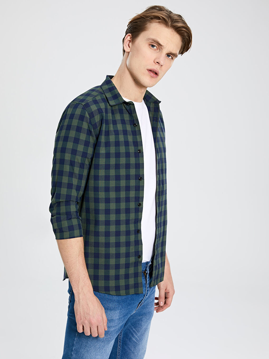 Yeşil Ekstra Slim Fit Uzun Kollu Poplin Erkek Gömlek