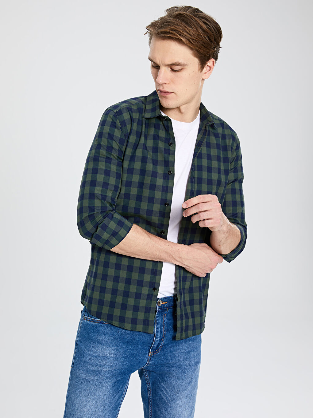 Yeşil Ekstra Slim Fit Uzun Kollu Poplin Erkek Gömlek-2