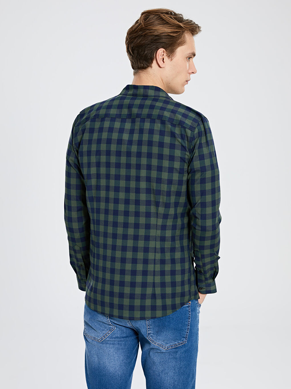 Yeşil Ekstra Slim Fit Uzun Kollu Poplin Erkek Gömlek-3