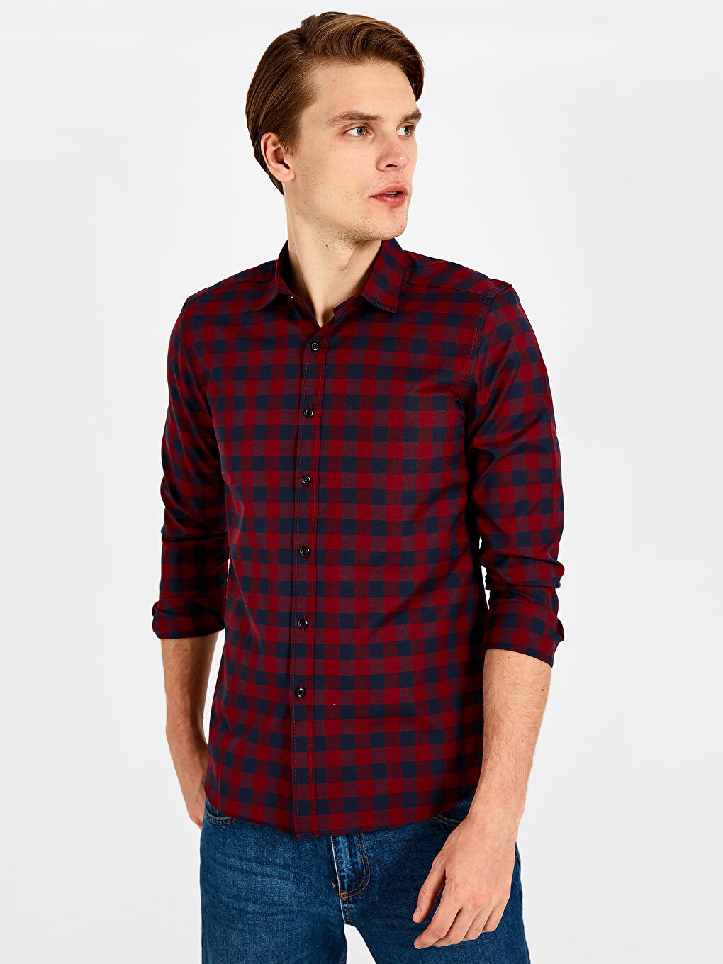 Kırmızı Ekstra Slim Fit Uzun Kollu Poplin Erkek Gömlek