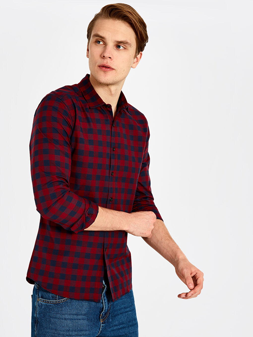 Kırmızı Ekstra Slim Fit Uzun Kollu Poplin Erkek Gömlek-1