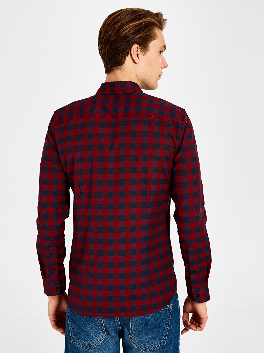 Kırmızı Ekstra Slim Fit Uzun Kollu Poplin Erkek Gömlek-2