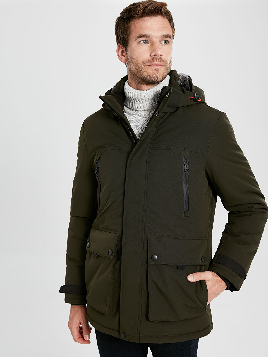Мужчины Хаки Пальто-1