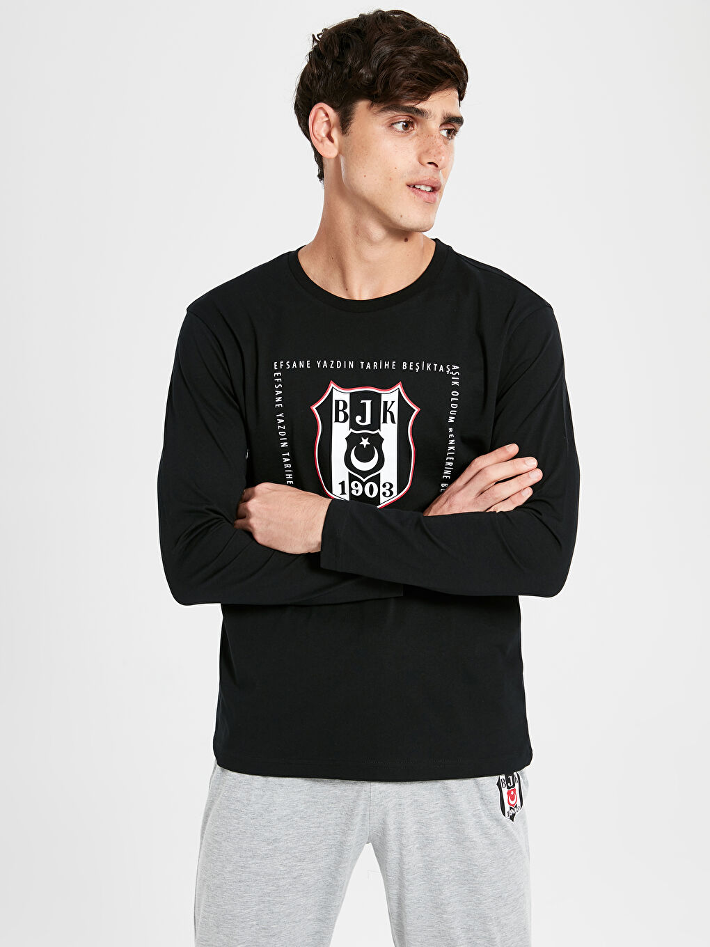 Siyah Standart Kalıp Beşiktaş Baskılı Erkek Taraftar Pijama Takımı-2