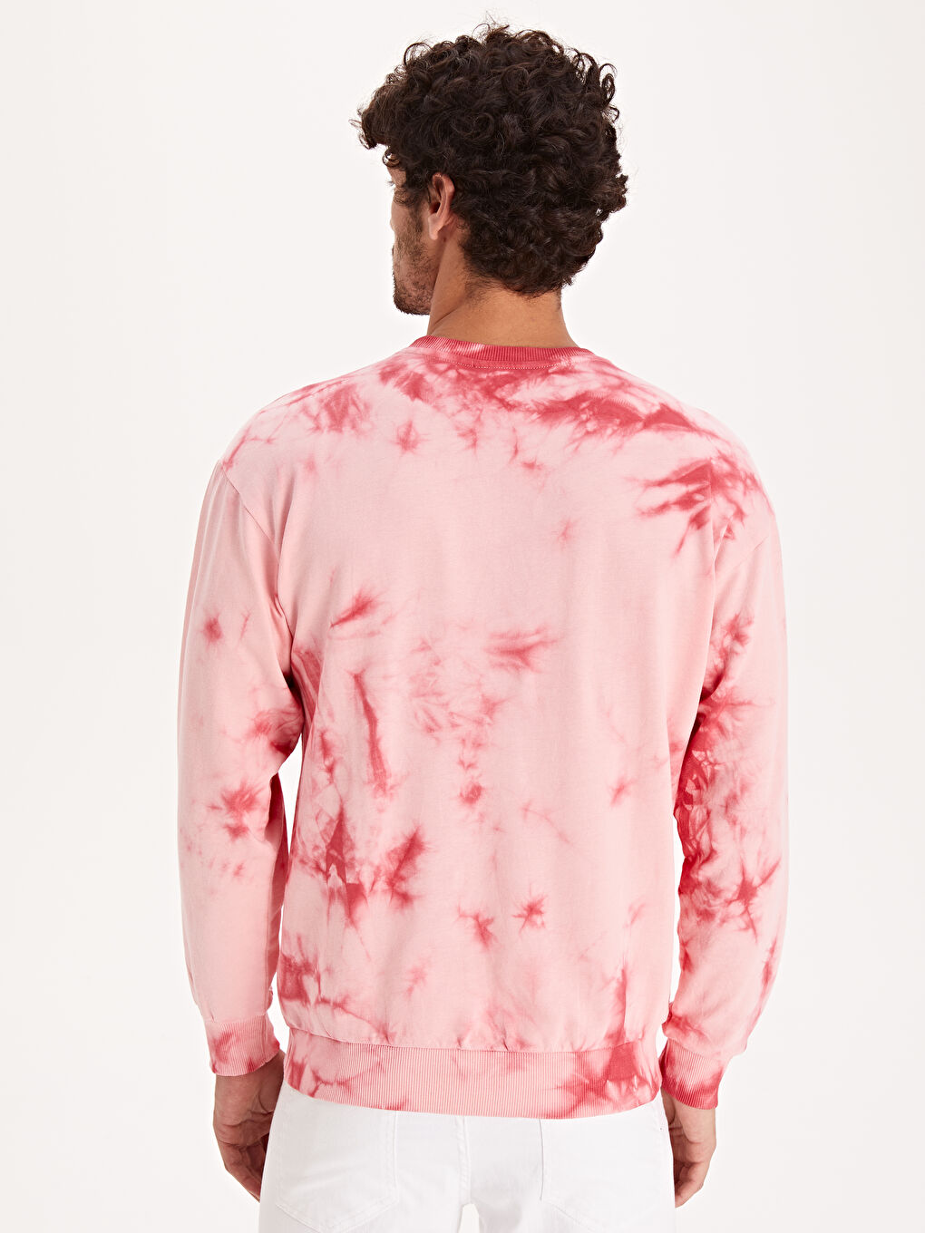 Pembe Bisiklet Yaka Desenli Sweatshirt-2