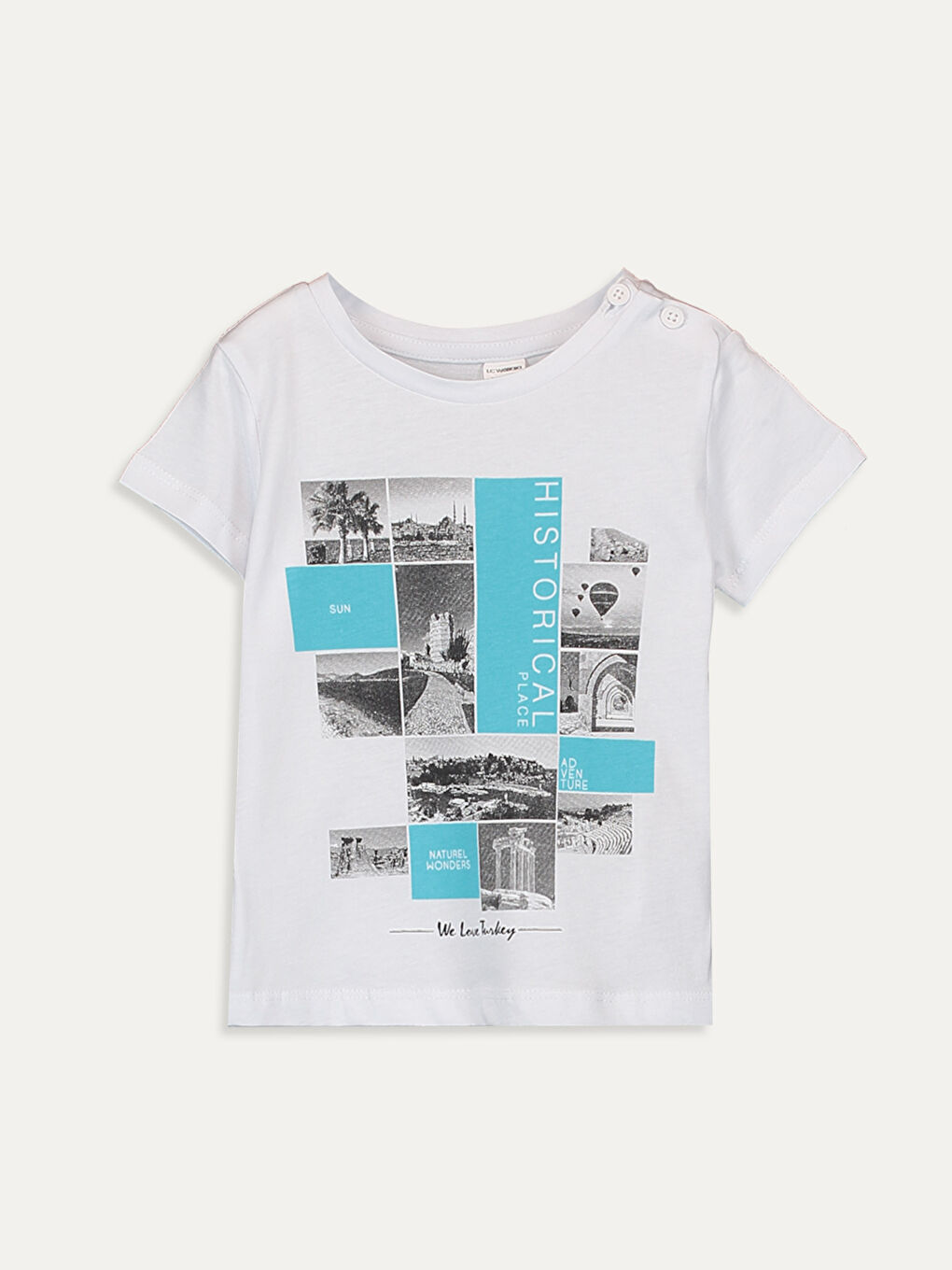 Beyaz Erkek Bebek Baskılı Pamuklu Tişört Baba Oğul Kombini-1