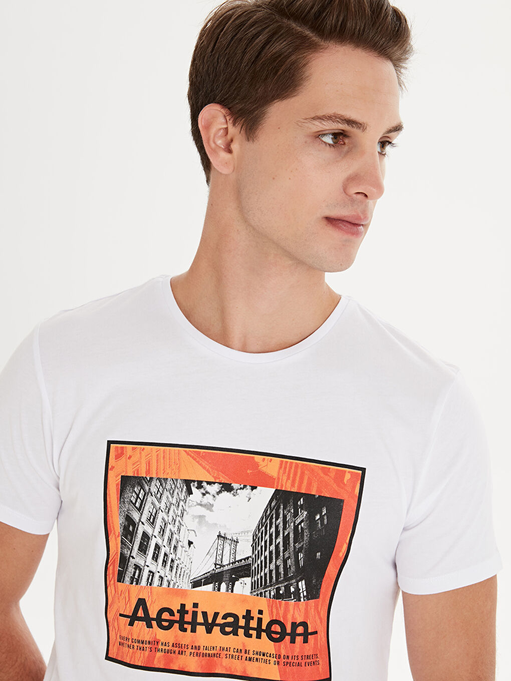 Beyaz Penye Erkek Tişört-1