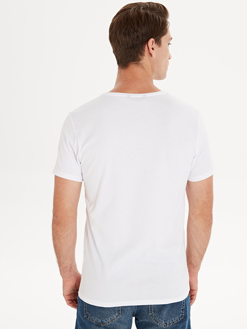 Beyaz Penye Erkek Tişört-2