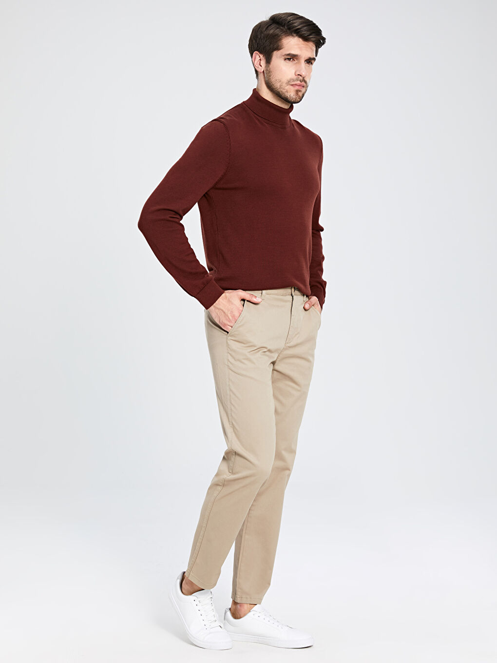 Bej Geniş Kalıp Gabardin Erkek Chino Pantolon