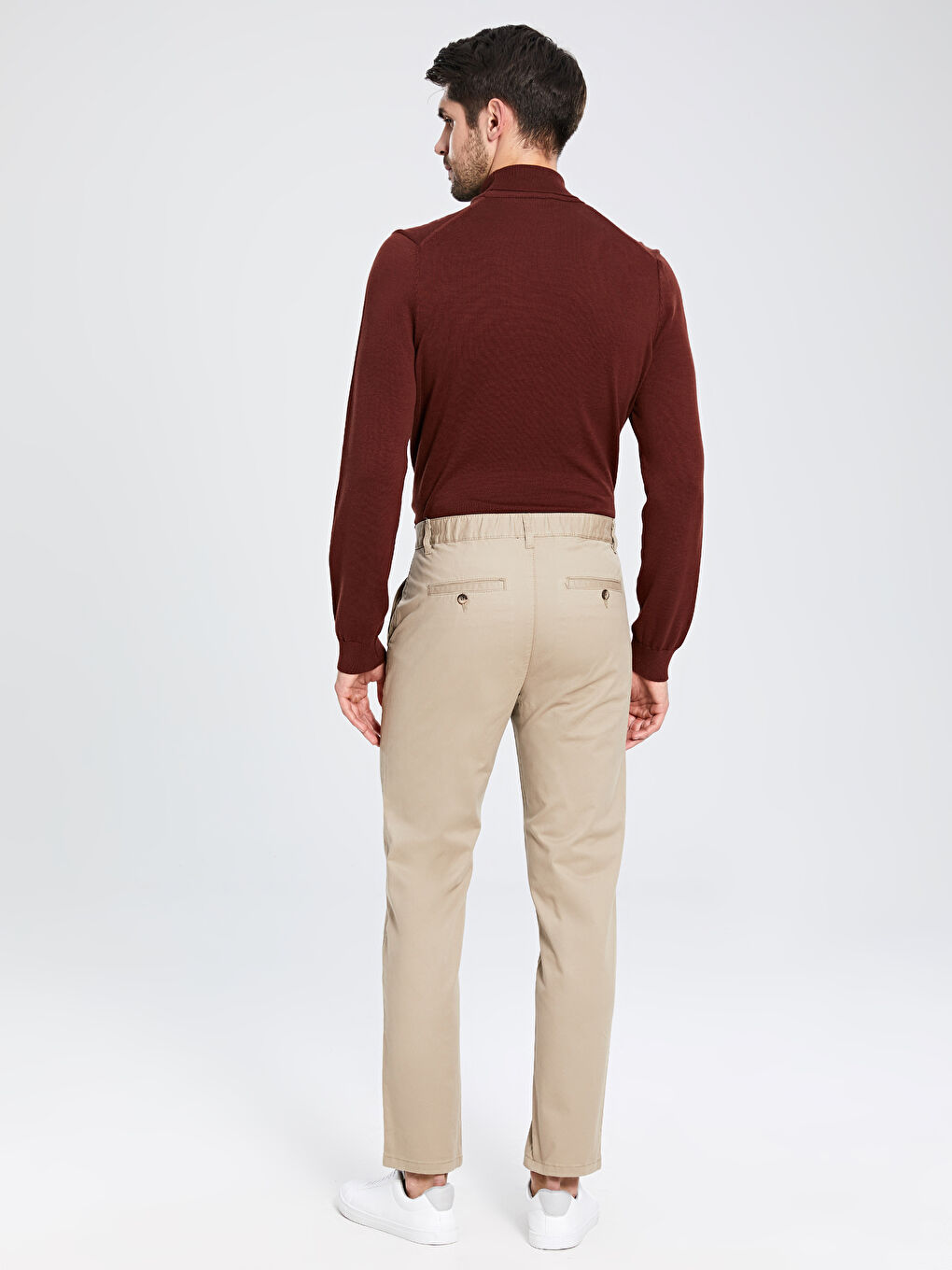 Bej Geniş Kalıp Gabardin Erkek Chino Pantolon-2