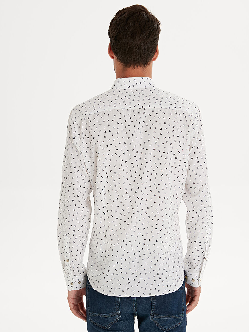 Beyaz Slim Fit Uzun Kollu Desenli Poplin Erkek Gömlek-2