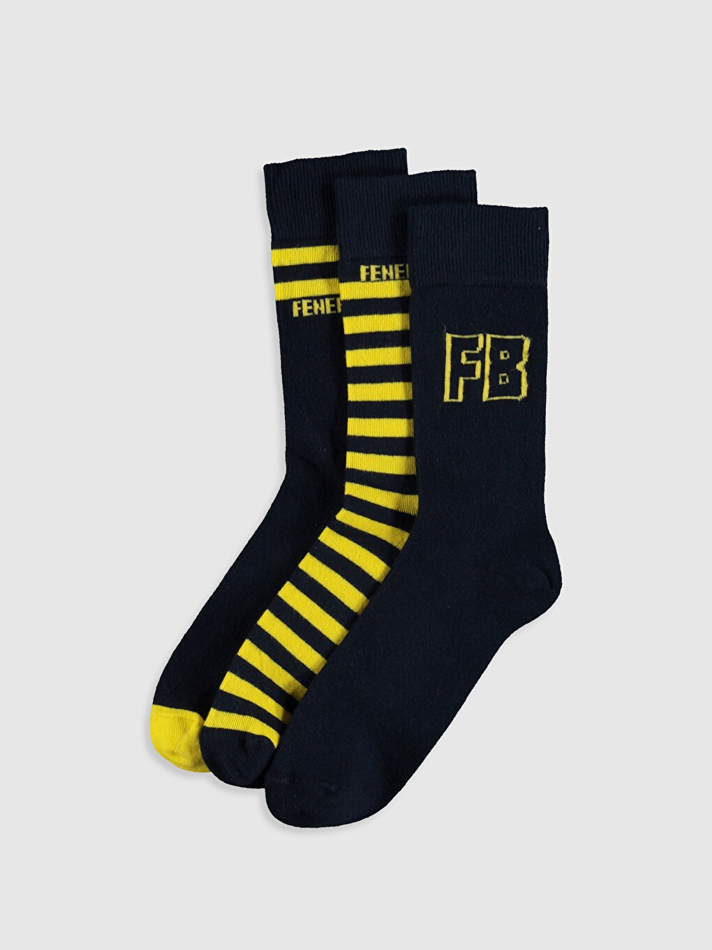 Karışık Fenerbahçe Baskılı Erkek Taraftar Soket Çorap 3'lü