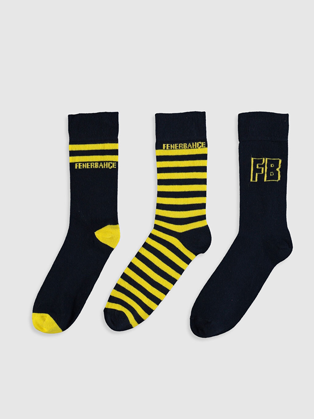 Karışık Fenerbahçe Baskılı Erkek Taraftar Soket Çorap 3'lü-1