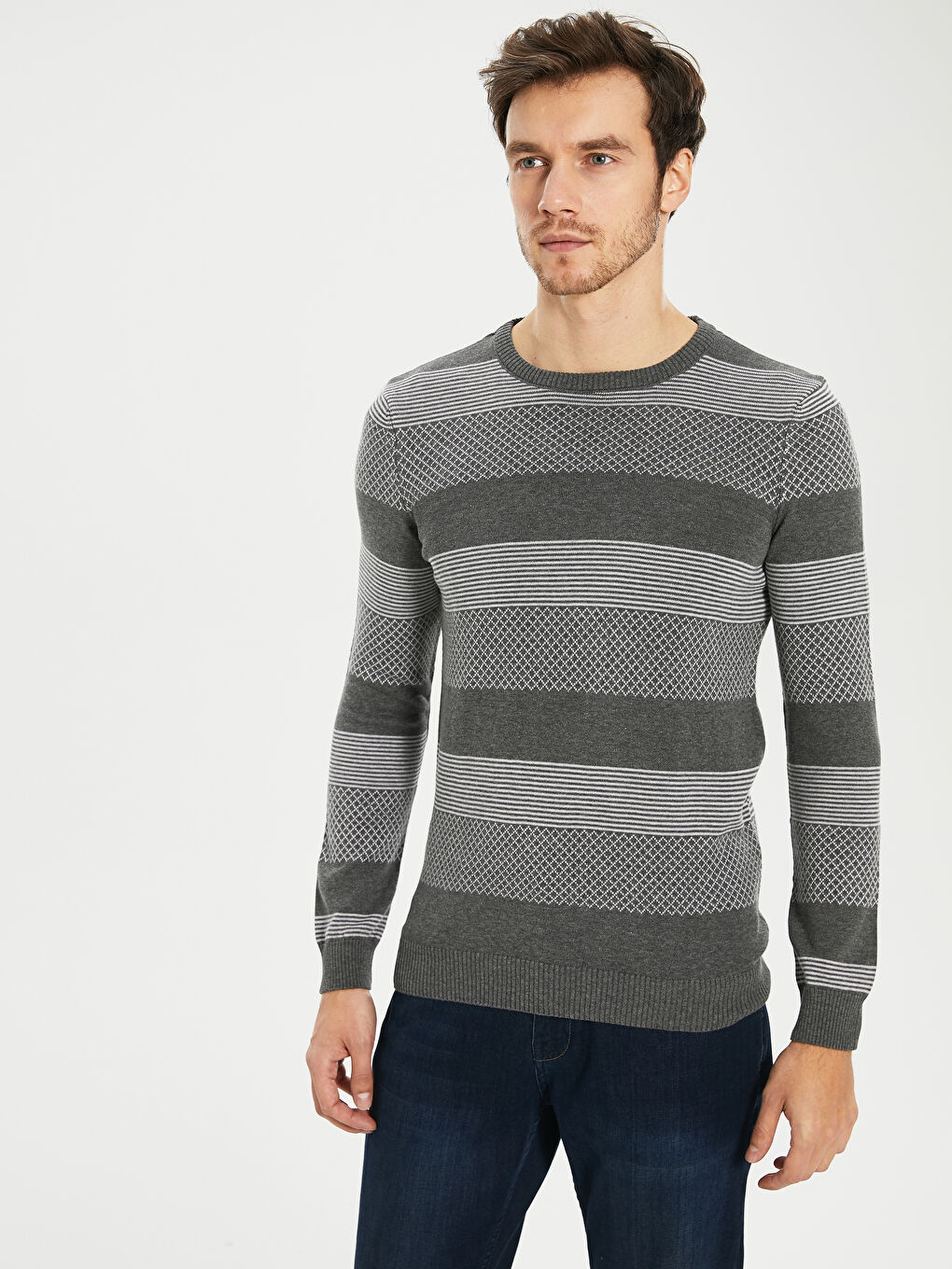 Gri Bisiklet Yaka Erkek Triko Kazak