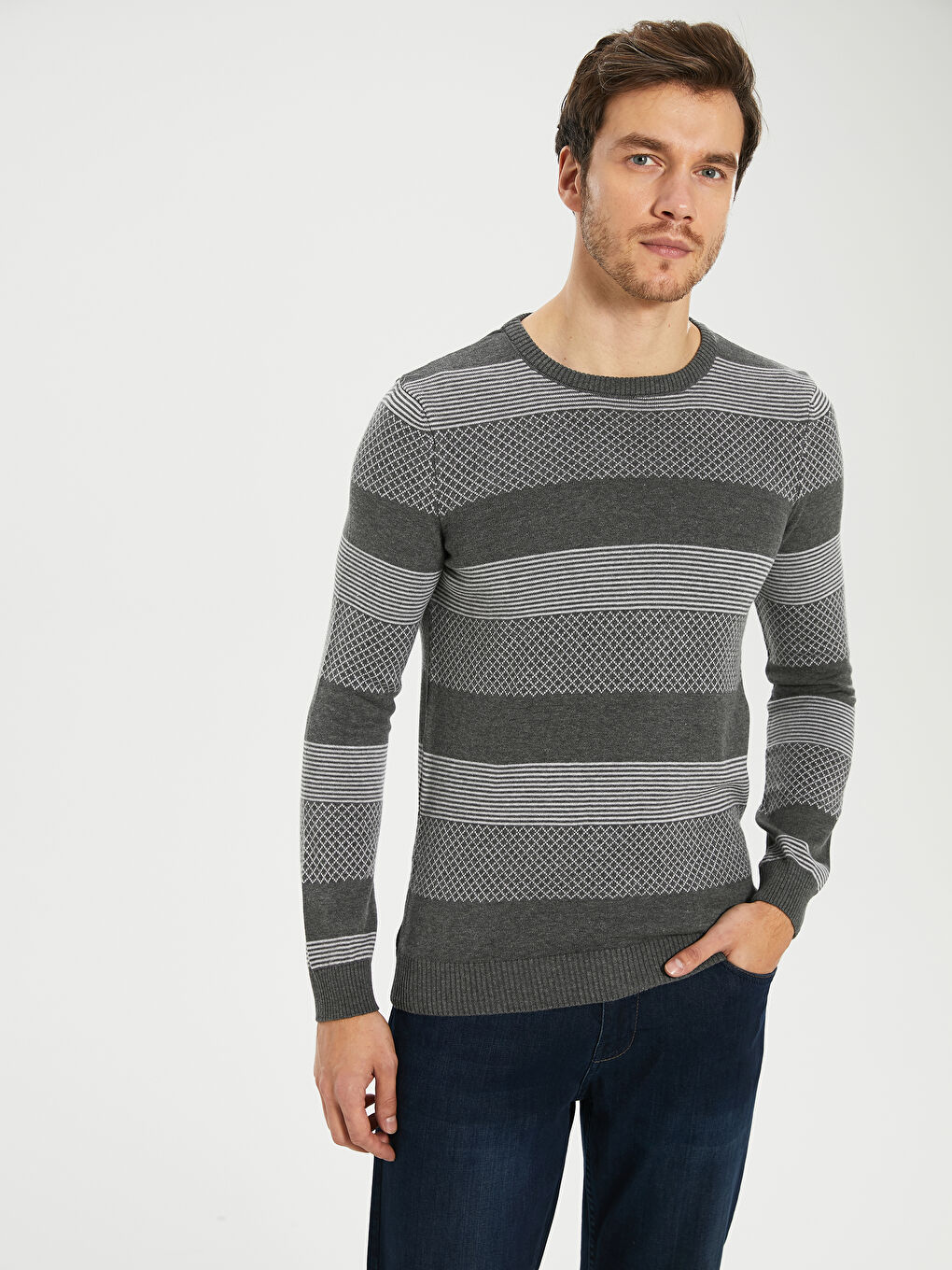 Gri Bisiklet Yaka Erkek Triko Kazak-2