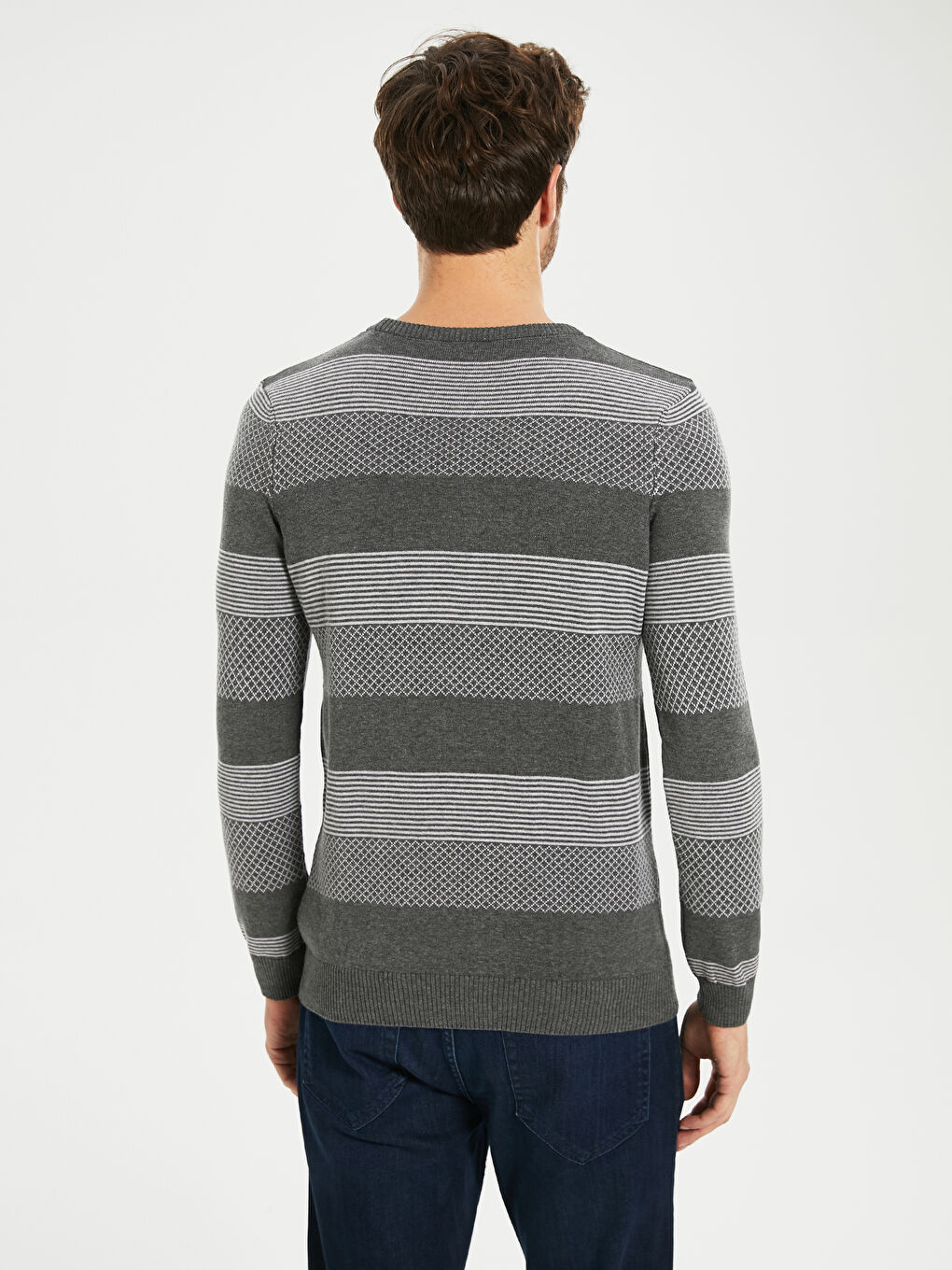 Gri Bisiklet Yaka Erkek Triko Kazak-3