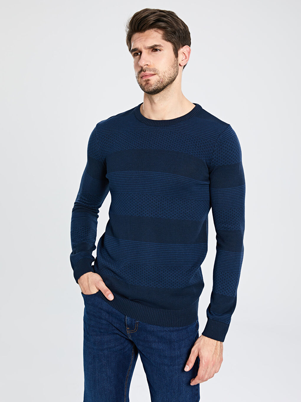 Crew Neck Long Sleeve Men's Tricot Sweater-1