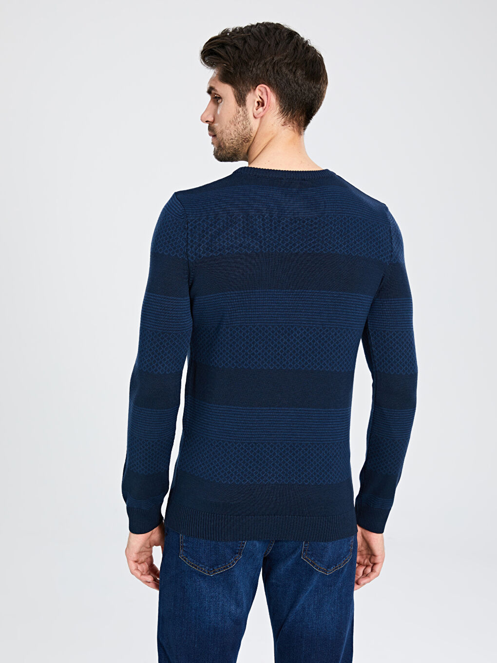Crew Neck Long Sleeve Men's Tricot Sweater-2