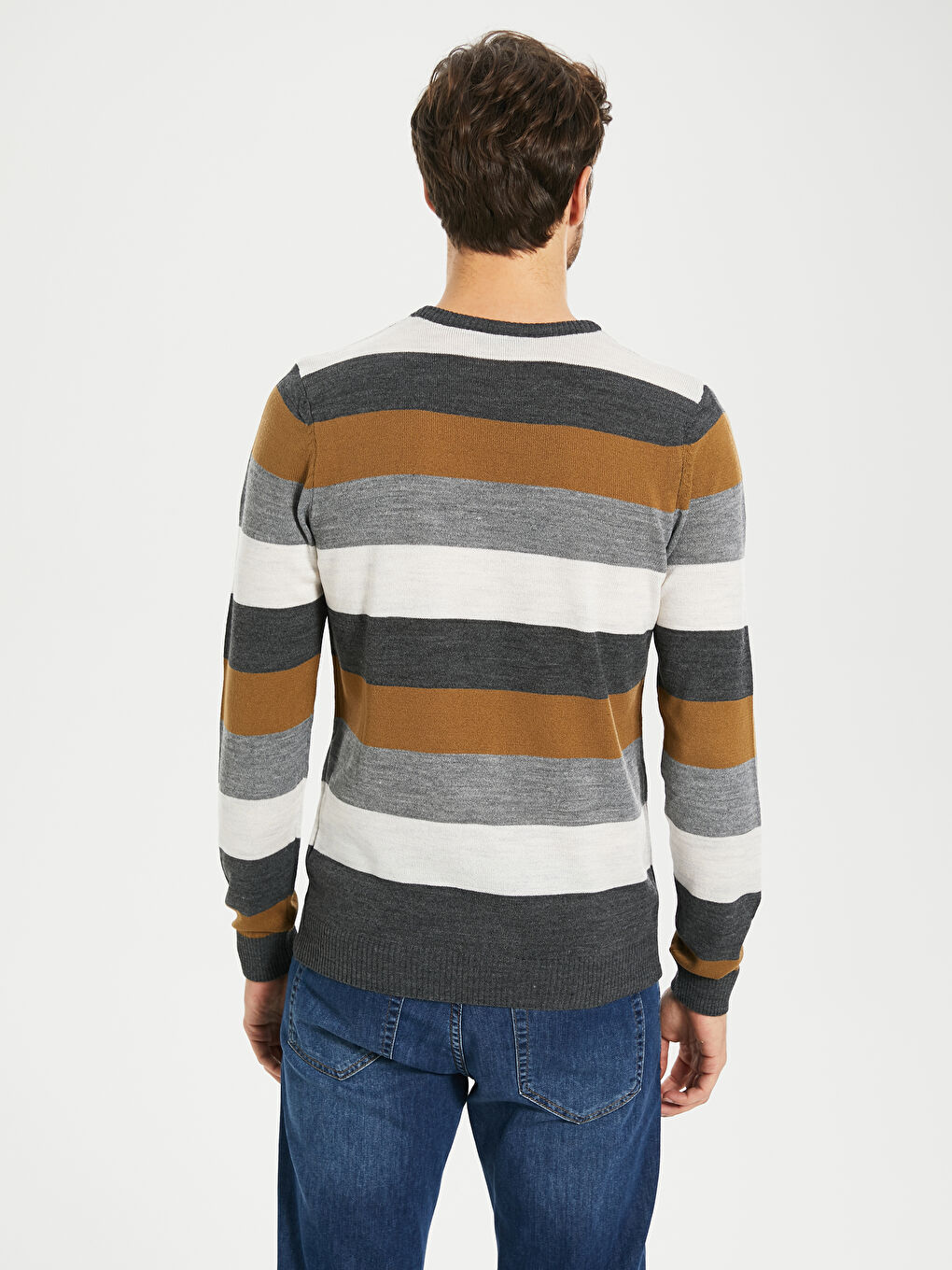 Sarı Bisiklet Yaka Uzun Kollu İnce Erkek Triko Kazak-2