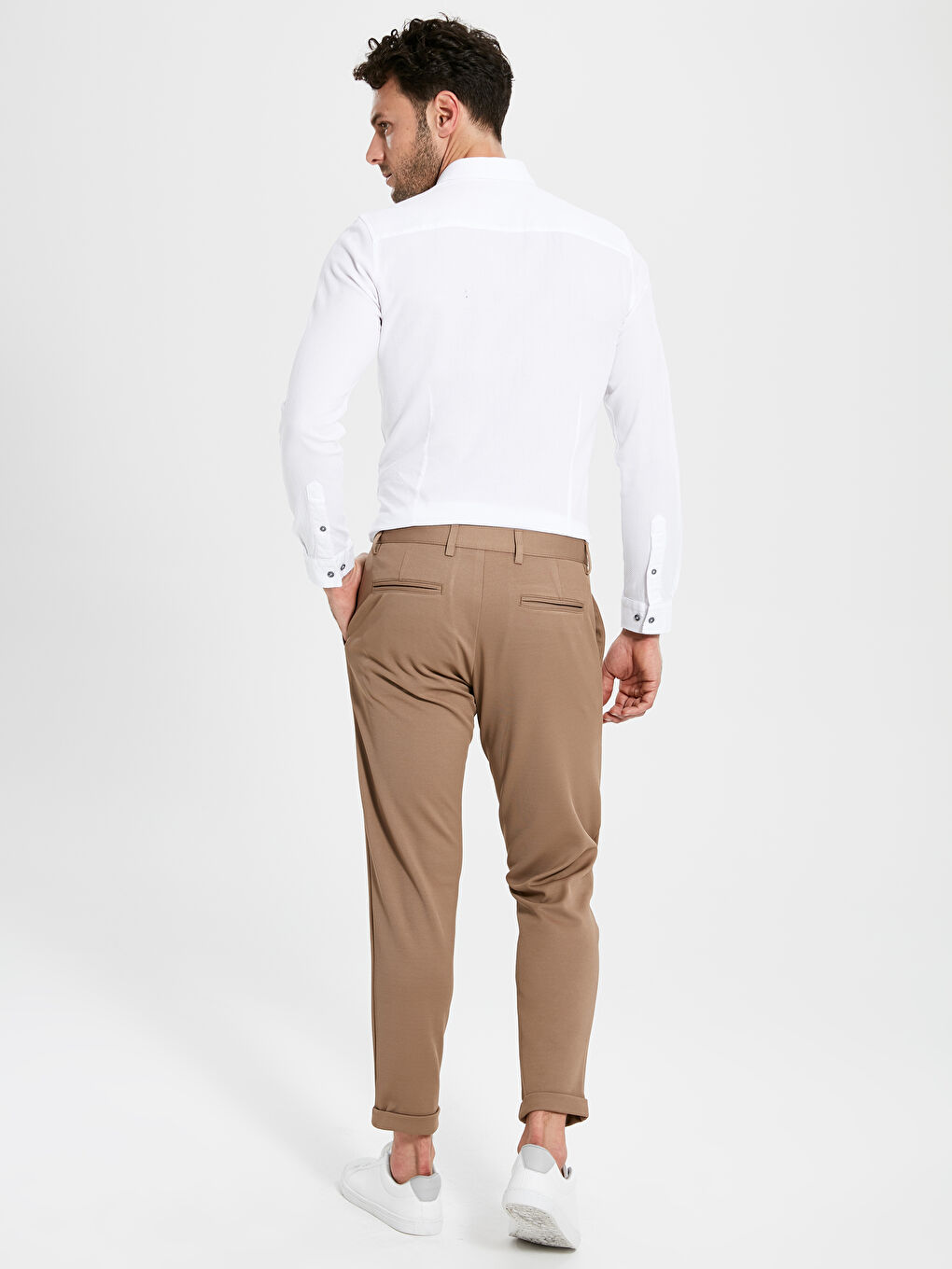 Bej Slim Fit Armürlü Erkek Pantolon-2