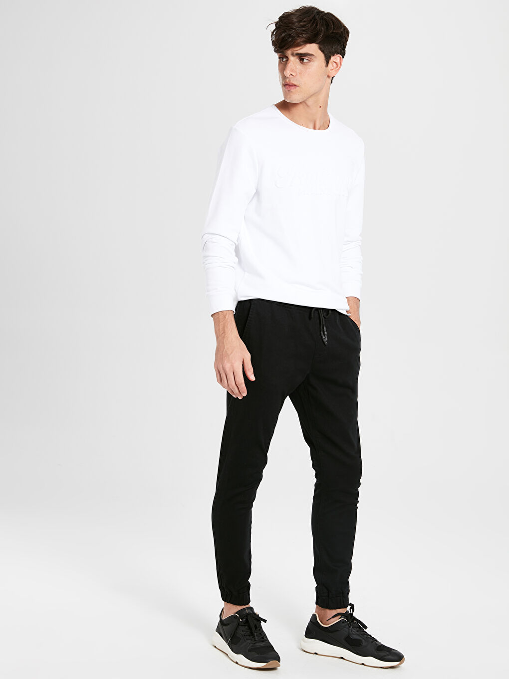Siyah Slim Fit Jogger Gabardin Pantolon-1