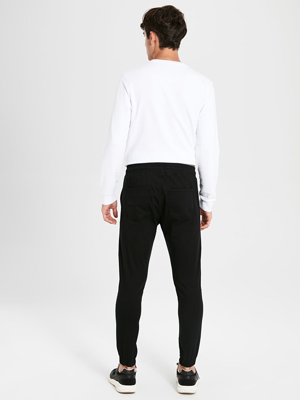 Siyah Slim Fit Jogger Gabardin Pantolon-2