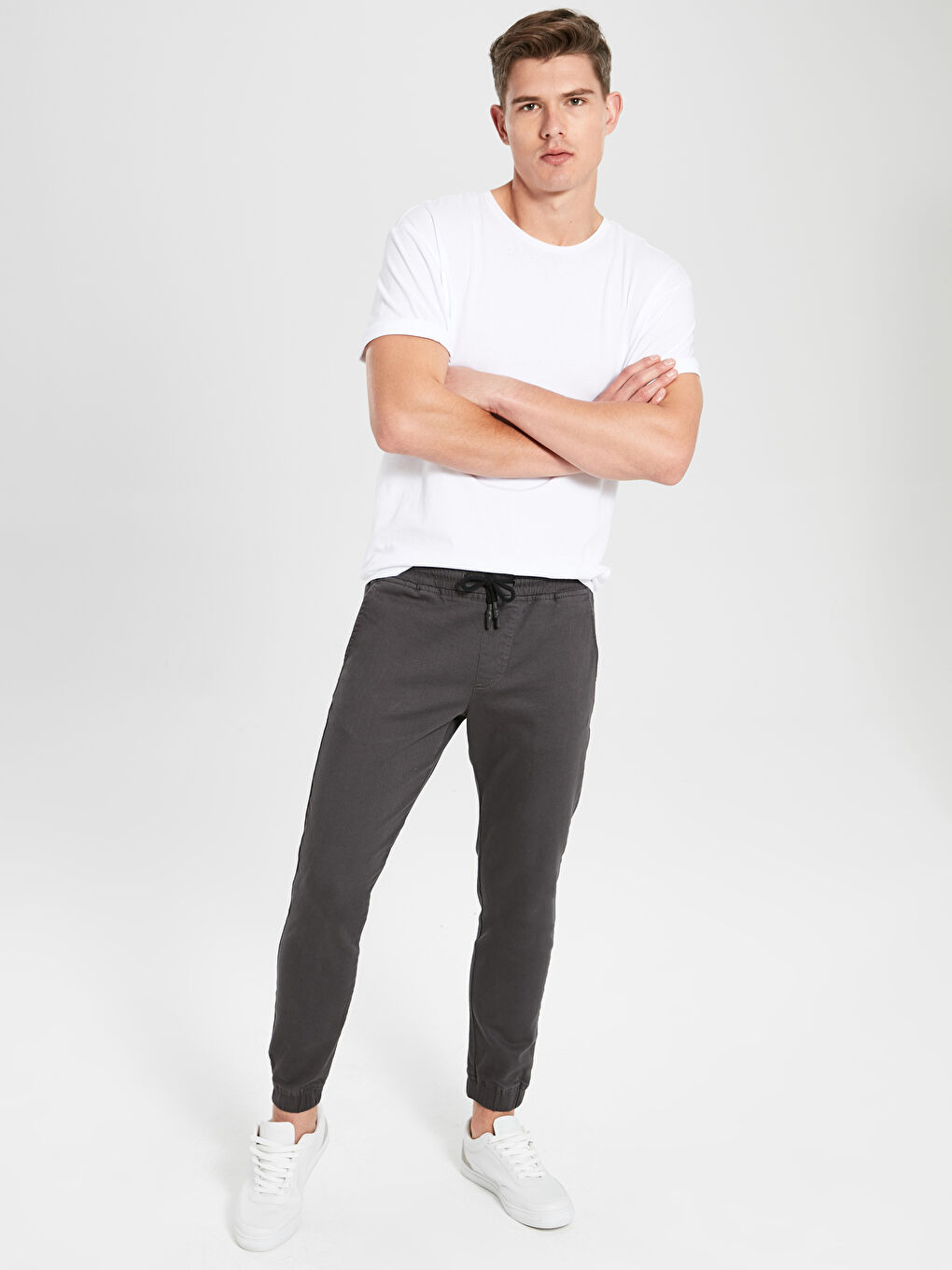 Gri Slim Fit Jogger Gabardin Pantolon