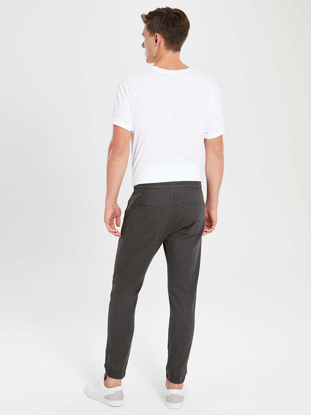 Gri Slim Fit Jogger Gabardin Pantolon-2