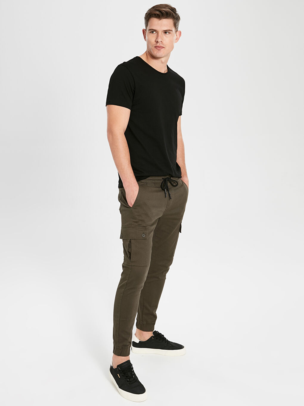 Haki Slim Fit Gabardin Kargo Pantolon