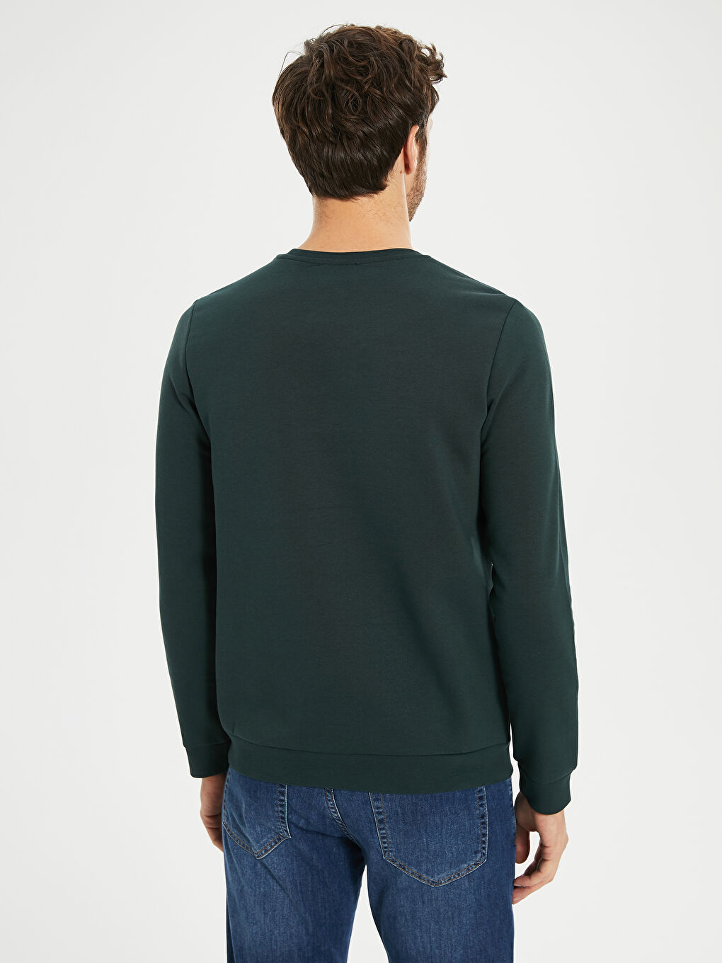 Yeşil Bisiklet Yaka Uzun Kollu Erkek Sweatshirt-4