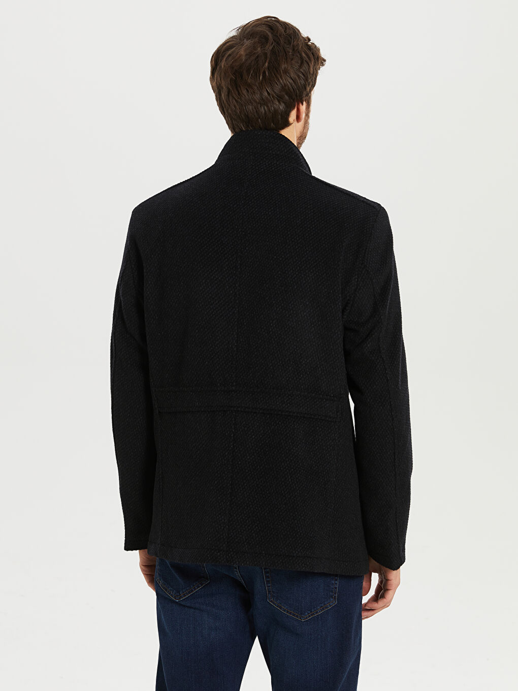 Siyah Rahat Kalıp Dik Yaka Erkek Kaşe Kaban-3