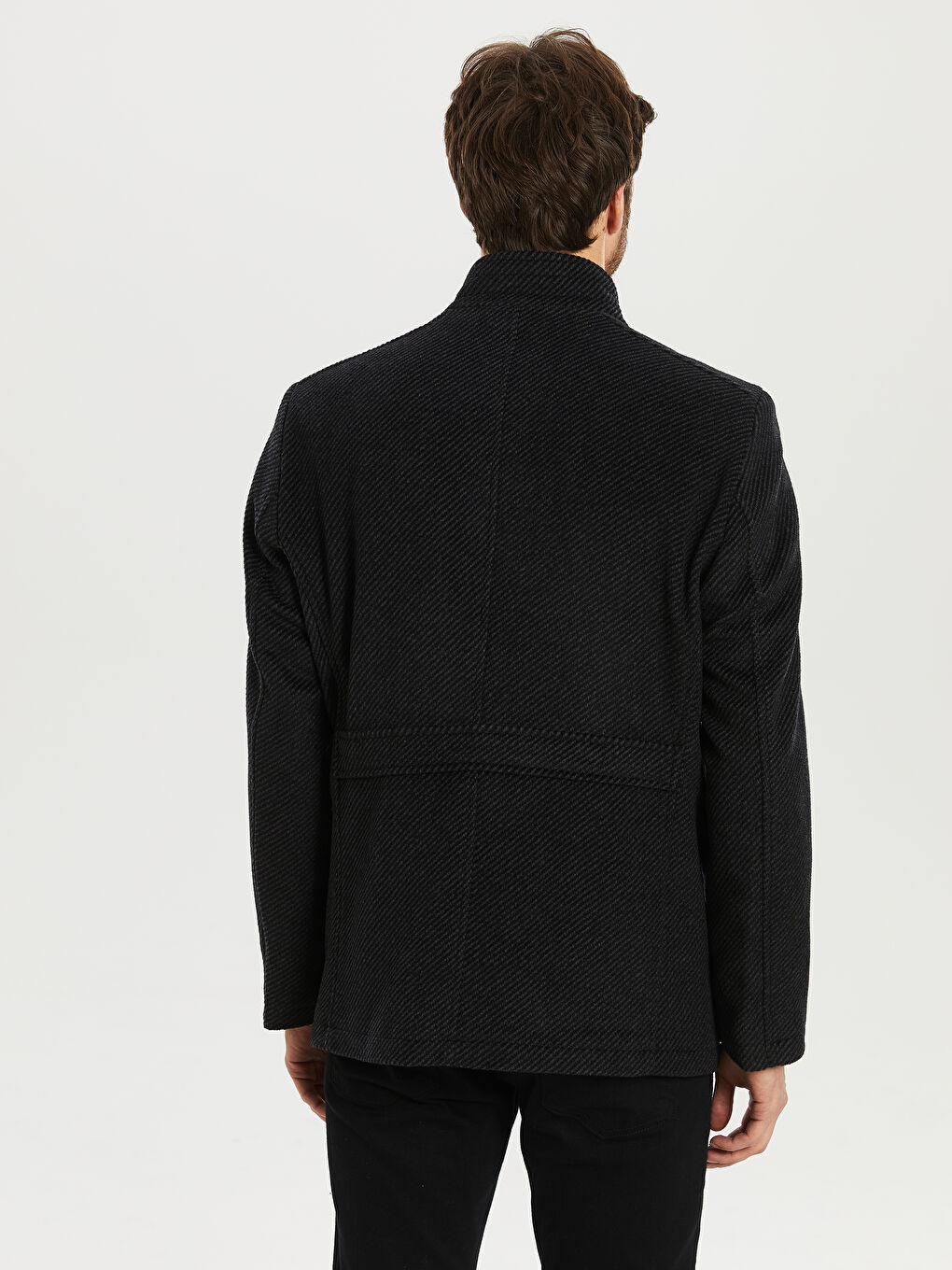 Antrasit Rahat Kalıp Dik Yaka Erkek Kaşe Kaban-5