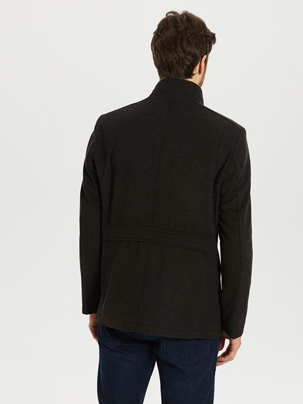 Kahverengi Rahat Kalıp Dik Yaka Erkek Kaşe Kaban-5