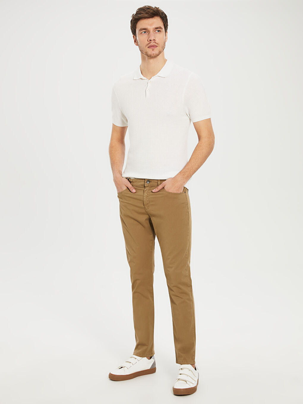 Bej Dar Kalıp Gabardin Erkek Chino Pantolon