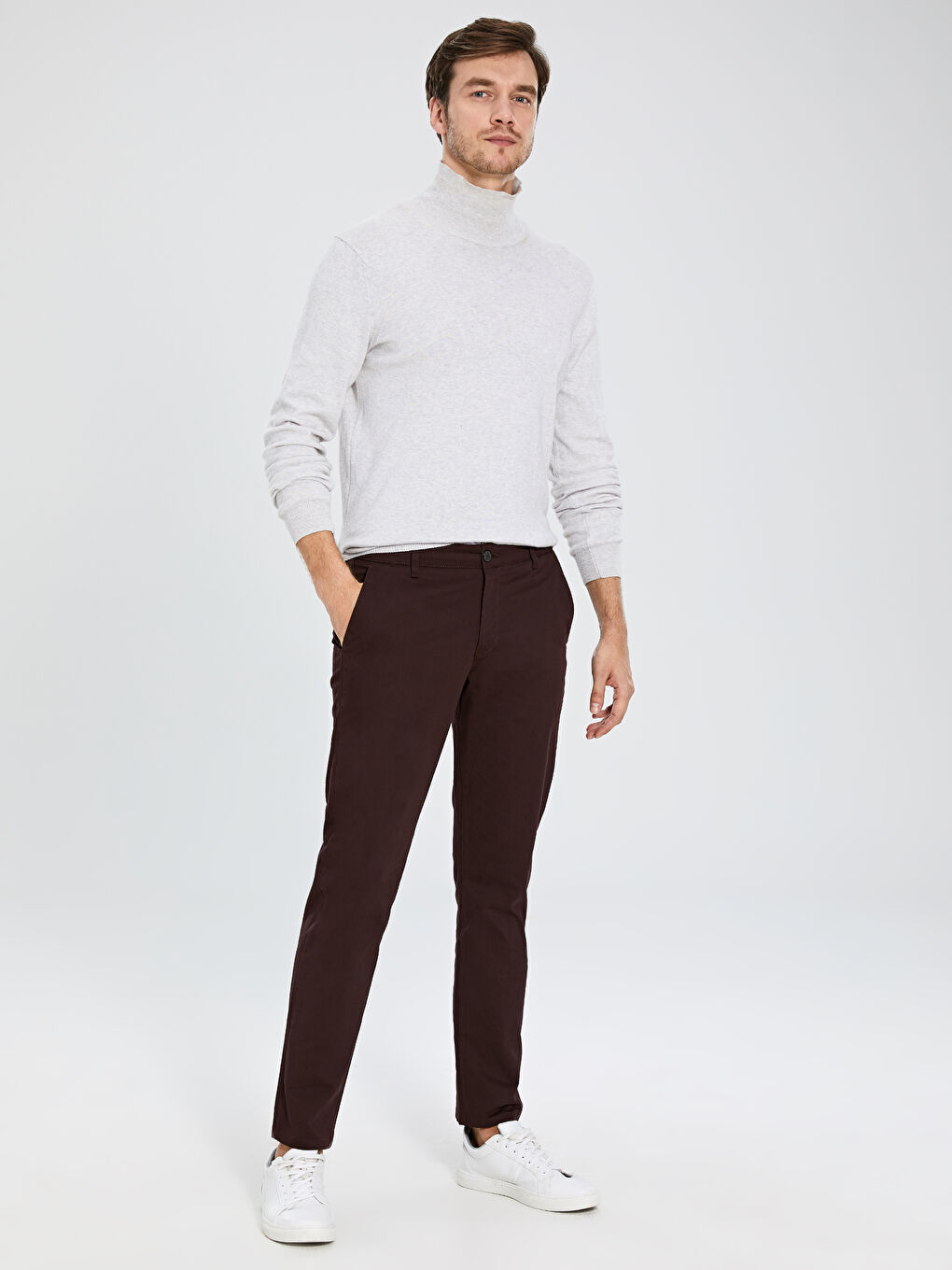 Bordo Dar Kalıp Erkek Chino Pantolon