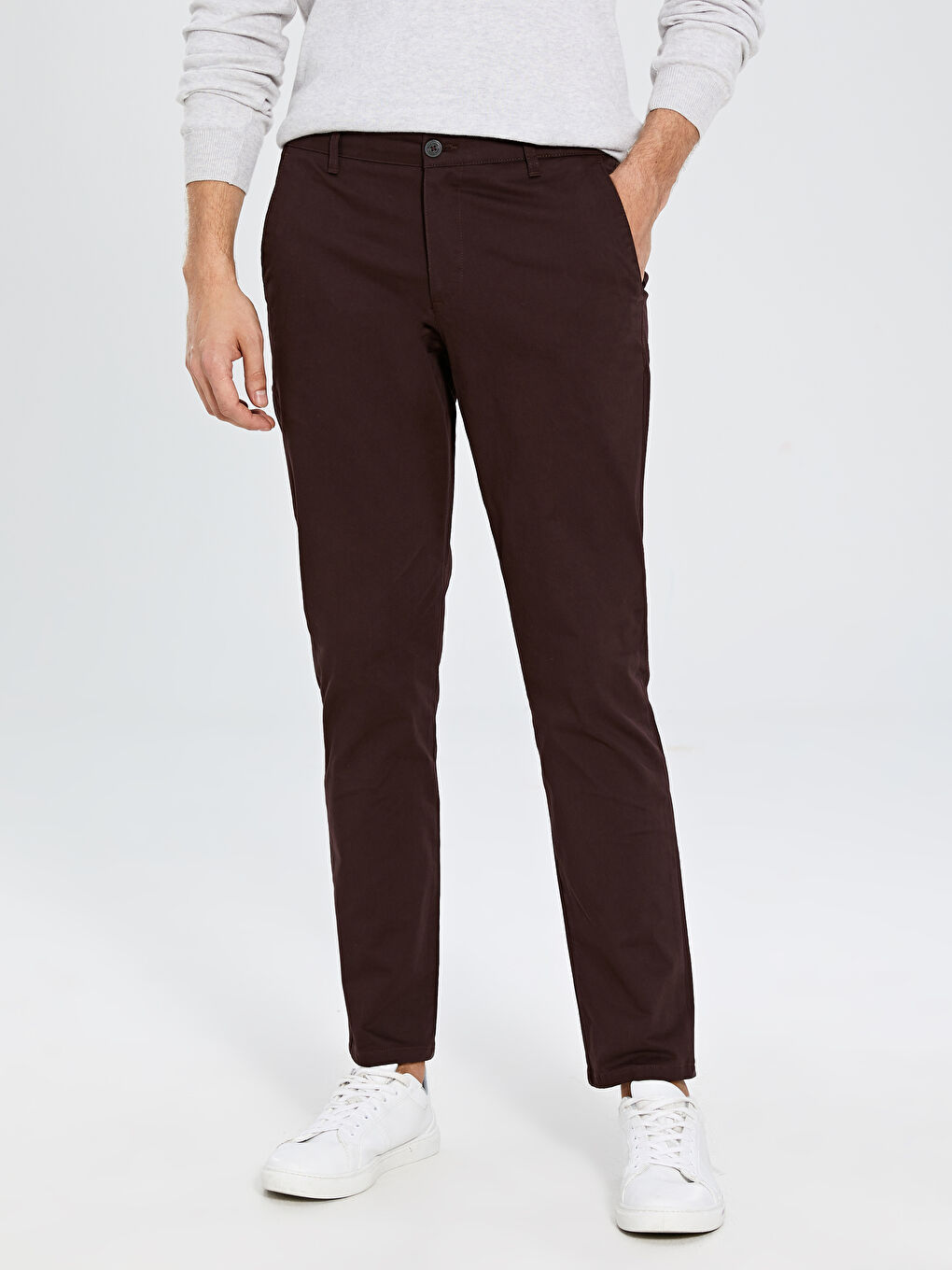 Bordo Dar Kalıp Erkek Chino Pantolon-3