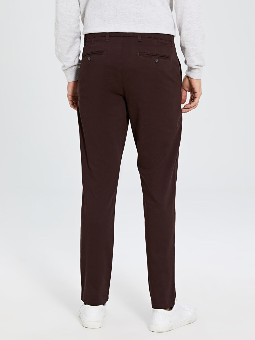 Bordo Dar Kalıp Erkek Chino Pantolon-4