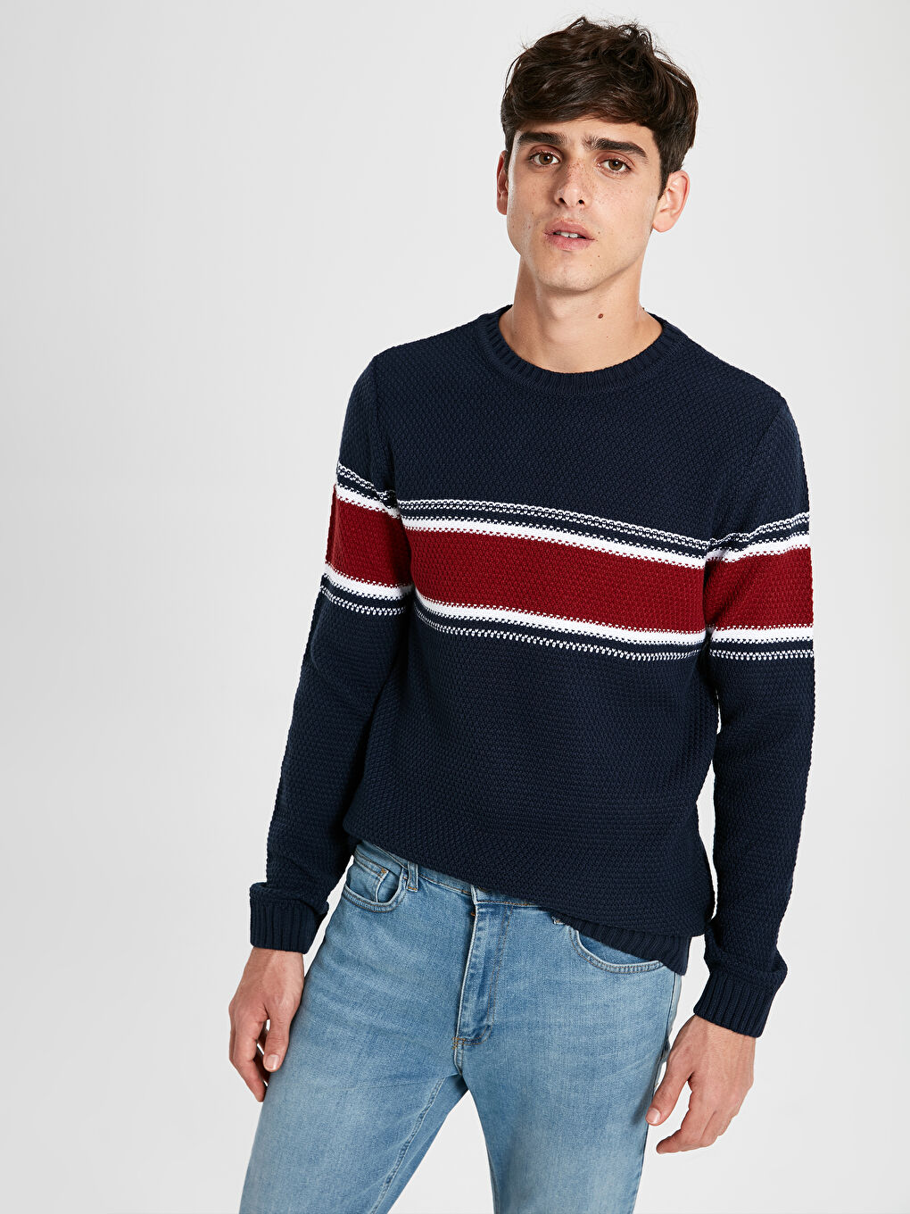 Lacivert Bisiklet Yaka Erkek Triko Kazak-1