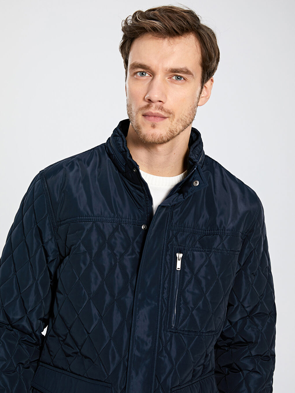 Lacivert Dik Yaka Erkek Şişme Mont-2